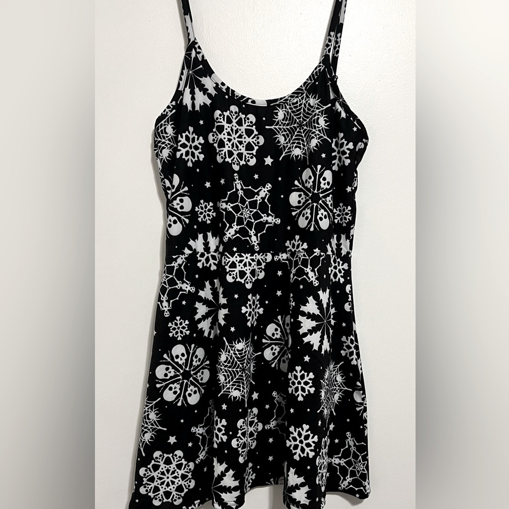 Too Fast spooky winter skater dress snowflakes skulls skeletons goth Xmas print